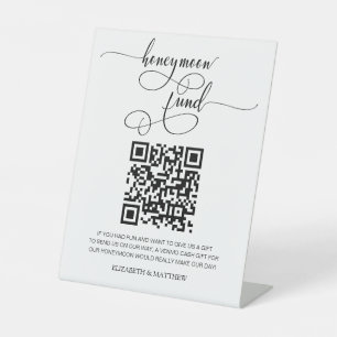 Contemporary Calligraphy Honeymoon Fund QR Code Pe Sockelschild