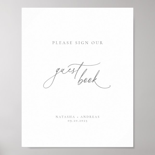 Contemporary Chic Gray Minimalist Guest Book Poster (Vorne)