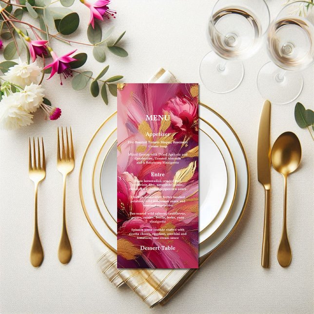 Contemporary Elegance:  Fuchsia Pink Gold Menu (A work of art menu)