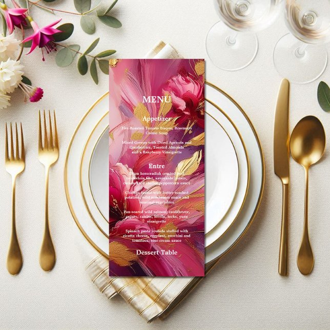 Contemporary Elegance:  Fuchsia Pink Gold Menu Menükarte (A work of art menu)