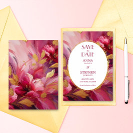 Contemporary Elegance: Fuchsia Pink Gold Save Date Einladung