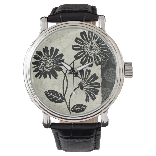 Contemporary Florals in Black and White Armbanduhr (Vorderseite)