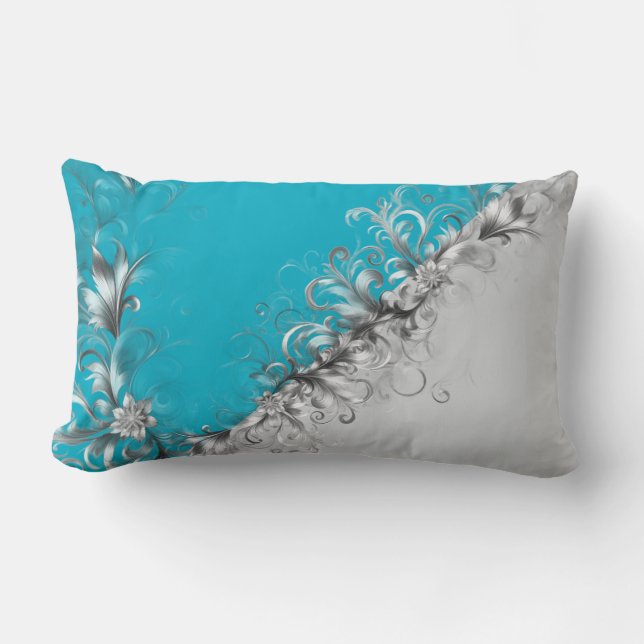 Contemporary Grey and Turquoise Decorative Lendenkissen (Vorderseite)