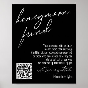 Contemporary Honeymoon Fund QR Code Black Sign Poster