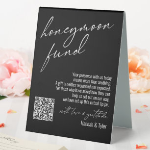 Contemporary Honeymoon Fund QR Code Black Tischaufsteller