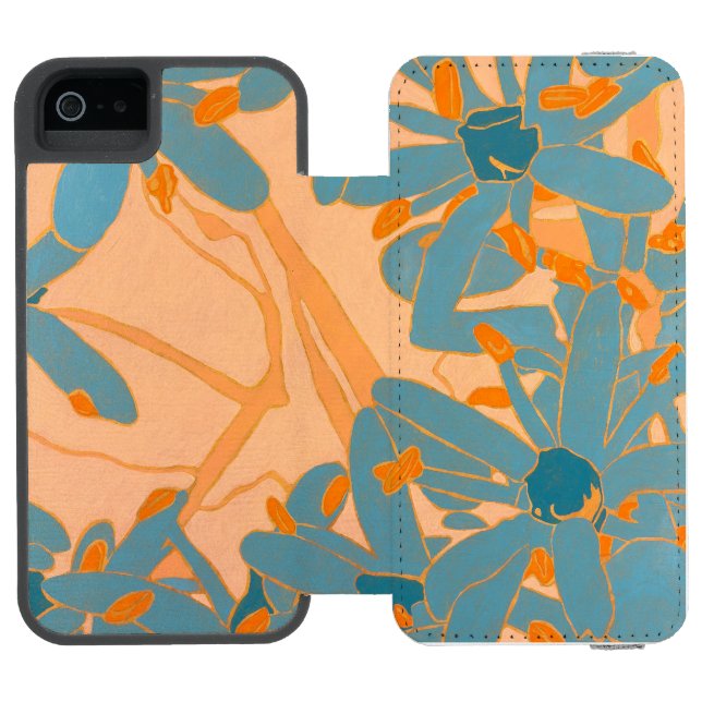 Contemporary Leaf Design in Peach Incipio iPhone Geldbeutel-Hülle (Folio Geöffnet)