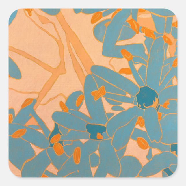 Contemporary Leaf Design in Peach  Quadratischer Aufkleber (Vorderseite)