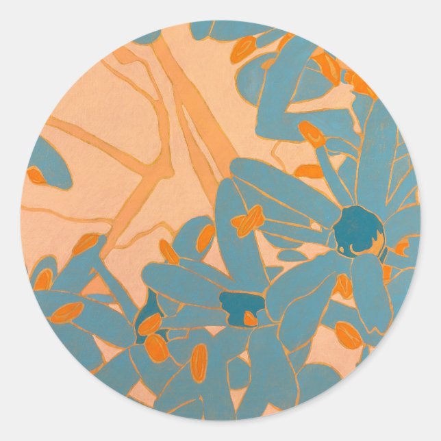 Contemporary Leaf Design in Peach  Runder Aufkleber (Vorderseite)