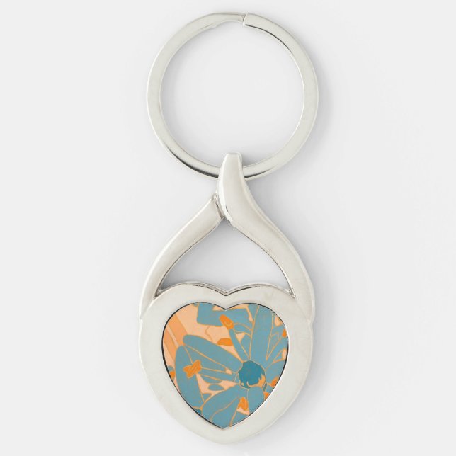 Contemporary Leaf Design in Peach Schlüsselanhänger (Vorderseite)