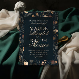 Contemporary Modern Black Floral Wedding Einladung