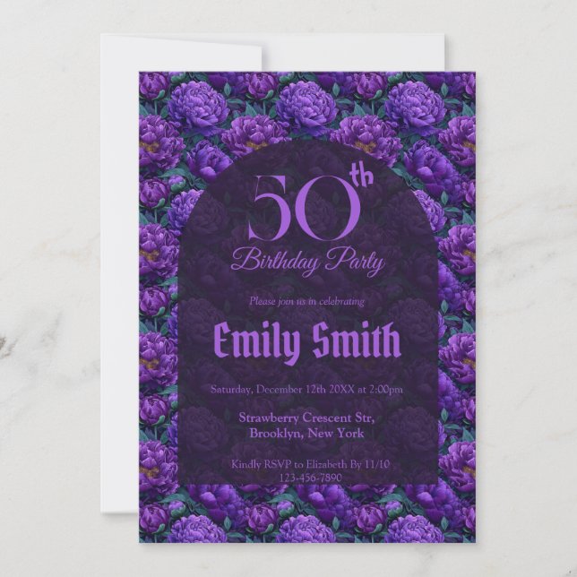 Contemporary Peonies Fantasy Surprise Birthday Einladung (Vorderseite)