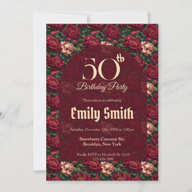 Contemporary Peonies Flower Surprise Birthday  Einladung (Vorderseite)