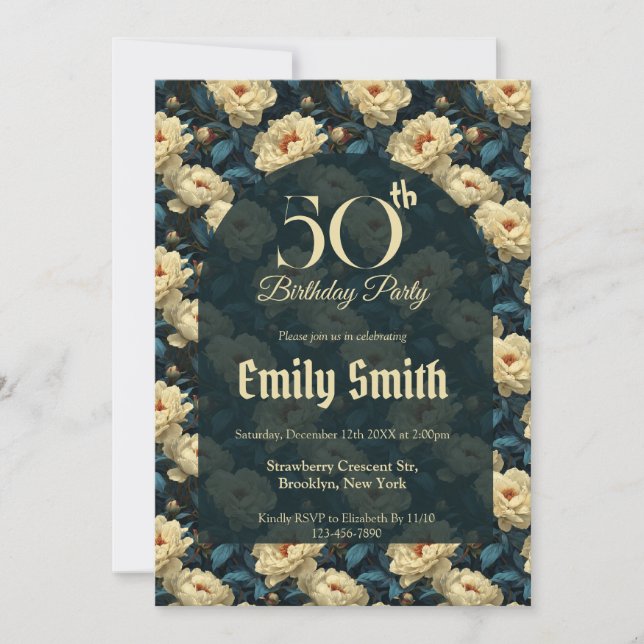 Contemporary Peonies Petal 90Th Birthday Einladung (Vorderseite)