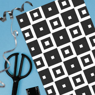 Contemporary Trendy Black & White Squares Pattern Seidenpapier