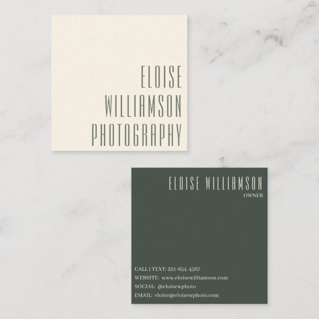 Contemporary Trendy Chic Bold Dark Green Modern Quadratische Visitenkarte (Vorne/Hinten)