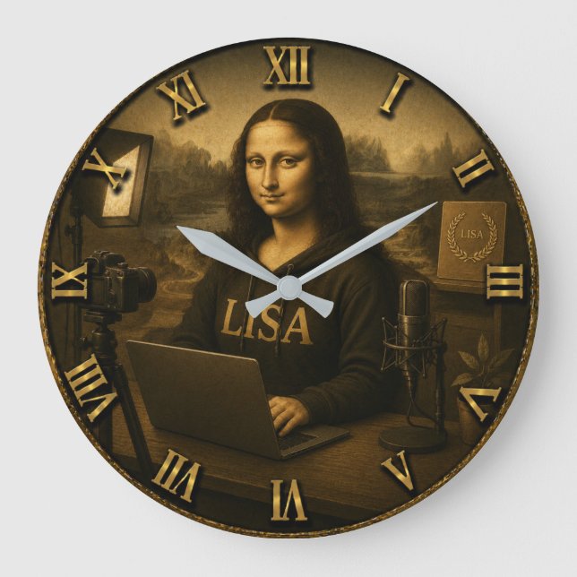 Content Creator Funny Mona Lisa YouTuber Gift Große Wanduhr (Vorderseite)