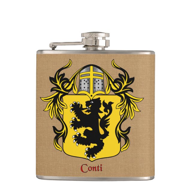Conti Heraldischer Schild mit Helm und Mantle Flachmann (Vorderseite)
