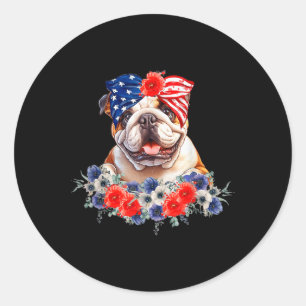 Continental Bulldog Hund Byndana American Flag 4. Runder Aufkleber