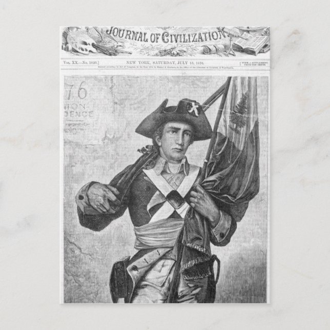 Continental Soldier mit einer Moschusenflagge Postkarte (Vorderseite)