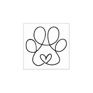 Continuous Line Art Heart in einem Paw Print Mini Gummistempel