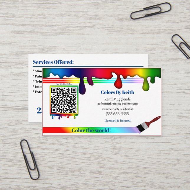 Contractant de peinture Carte de visite personnali (Devant/Arrière en situation)