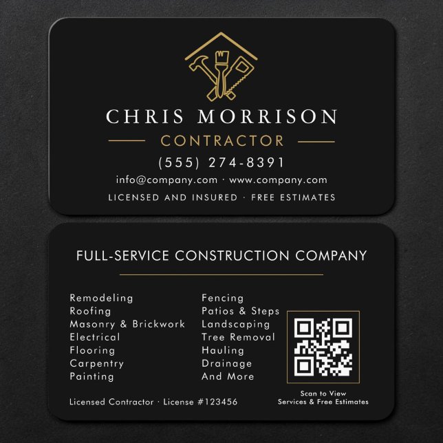 Contractor Black Gold QR Code Visitenkarte (Von Creator hochgeladen)
