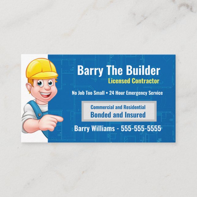 Contractor Cartoon Business Card Visitenkarte (Vorderseite)