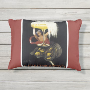 "CONTRATTO" VINTAGER CHAMPAGNE PLAKAT-KUNST-DRUCK KISSEN FÜR DRAUßEN