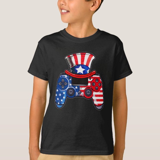Controller American Flag Video Game 4. Juli T-Shirt (Vorderseite)