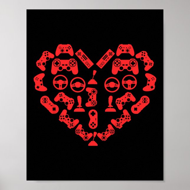 Controller Heart Valentinstag Cool Gaming Gamer Poster (Vorne)