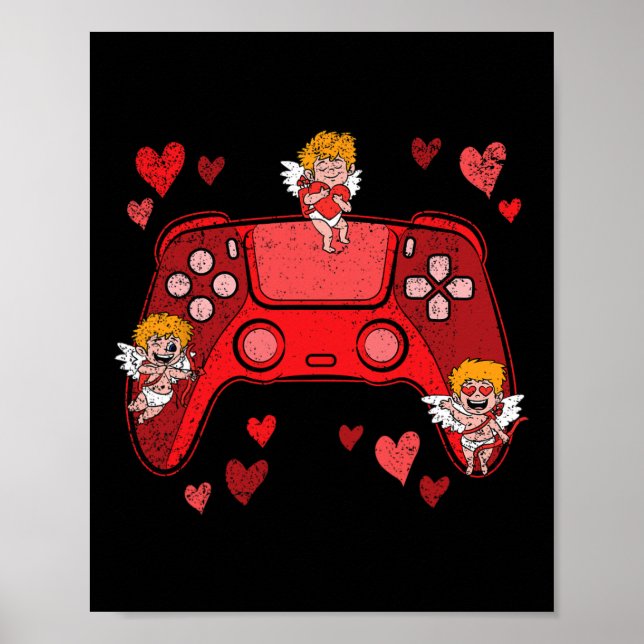 Controller Heart Valentinstag Niedlich Gaming Game Poster (Vorne)