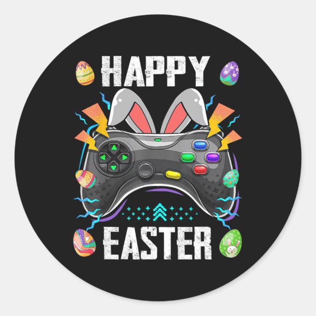 Controller mit sonnigen Ohren Funny Easter Video G Runder Aufkleber (Vorderseite)