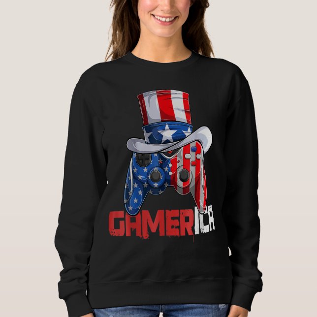 Controller Uncle Sam Video Game Gamerica US Flag 4 Sweatshirt (Vorderseite)