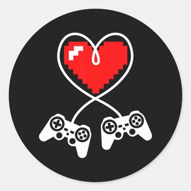 Controller-Valentinstag für Heart Video Gamer Runder Aufkleber (Vorderseite)