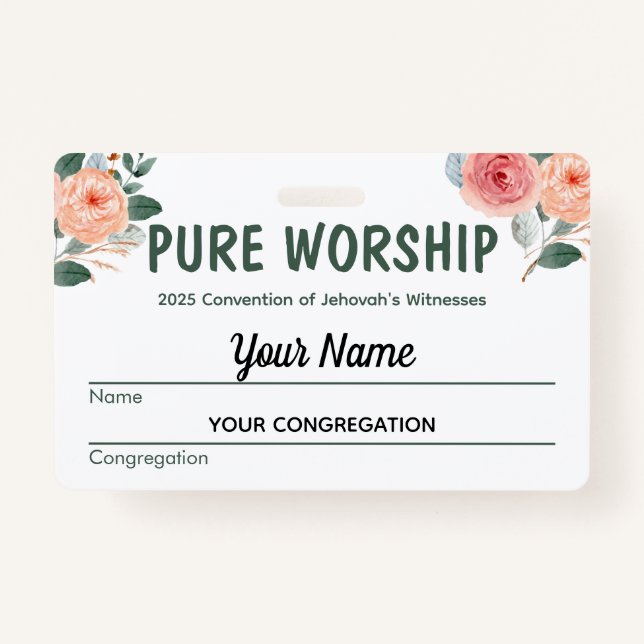 Convention Pure Worship 2025 | Badge de nom JW (Devant)