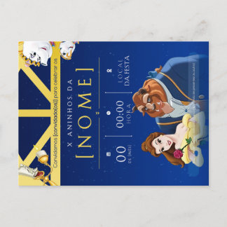 Convite de Aniversário Infantil da Bela e a Fera Einladungspostkarte