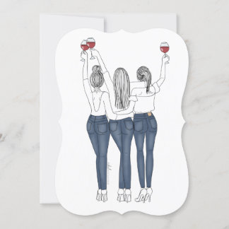 Convite Desenho Três Amigas com Vinho Einladung