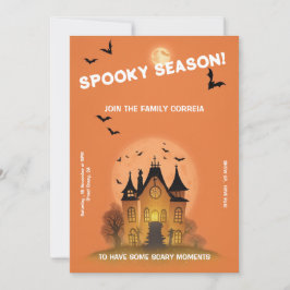 Convite Festa de Haloween Laranja com Mansão Einladung