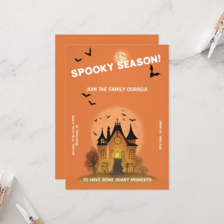 Convite Festa de Haloween Laranja com Mansão Einladung