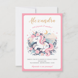 Convite Mágico Unicórnio Rosa em Português