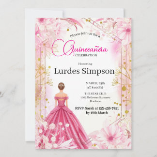 Convite  Quinceañera invitation  Floral Pink Einladung