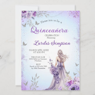 Convite  Quinceañera invitation Purple and Silver Einladung