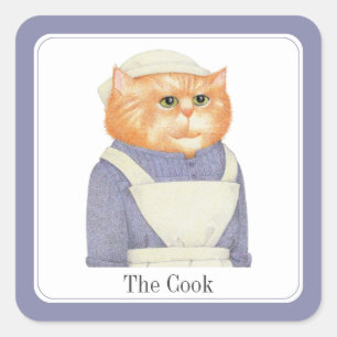 COOK CAT Kleine quadratische Aufkleber + Text