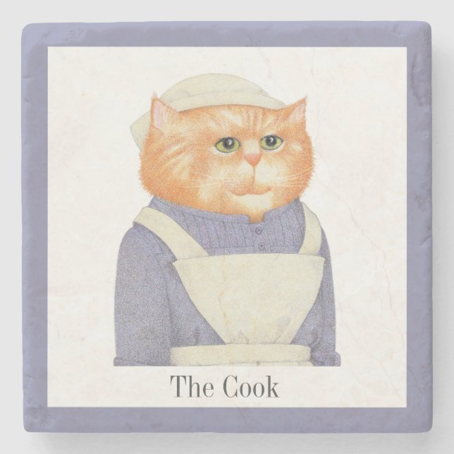 COOK CAT Marmorstein Untersetzer + Text (Vorderseite)