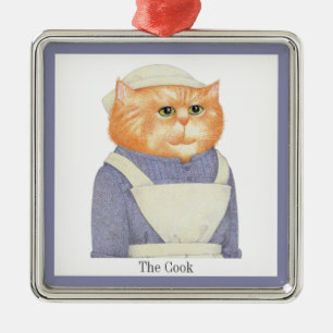 COOK CAT Premium Square Ornament + Text Aus Metall