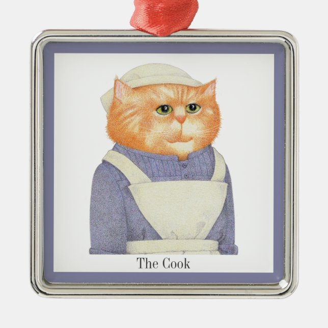 COOK CAT Premium Square Ornament + Text Aus Metall (Vorne)
