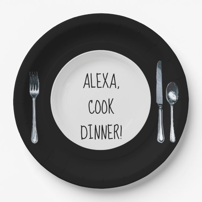 Cook Dinner Alexa Befehl auf weißer Platte Pappteller (Vorderseite)