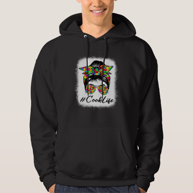 Cook Messy Bun Women Supporting Autism Awareness M Hoodie (Vorderseite)