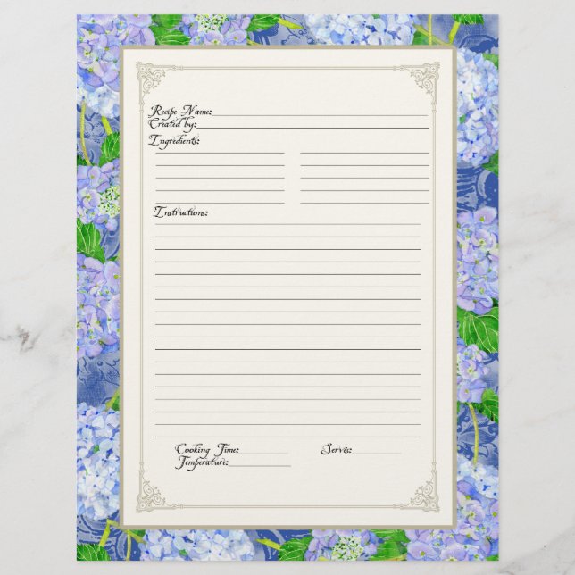 Cookbook Page Blue Hydrangea Lace Floral Formal Flyer (Vorne)