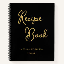 Cookbook Rezept Black and Gold Girly Monogram Notizbuch